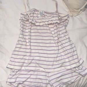 LAKE Stiped Purple and White Pajama Set